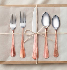 Juego de Cubiertos Modernos con Acabado de Cobre Martillado, Cuchillo, Tenedor y Cuchara de Acero Inoxidable, Resistentes al Óxido, Vajilla para Bodas - Product Image 3