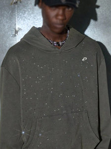 Sweat-shirts à capuche oversize en molleton de coton lavé avec strass pour hommes, style streetwear, finition vintage, vente en gros - Product Image 4