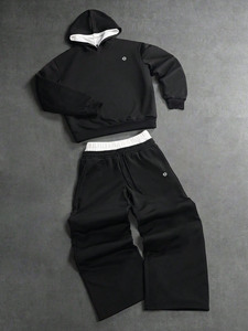 Manufacturer Custom 100% Cotton Oversized Boxy Blank Hoodies <b>Sets</b> Heavyweight Fleece Solid Pullover Loose Fit <b>Sweatpants</b> <b>Sets</b> - Product Image 2