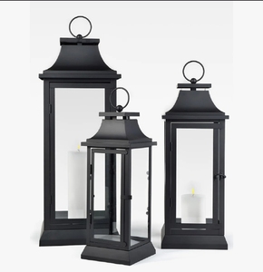Ensemble de lanternes à bougies en métal noir moderne, porte-bougie en verre minimaliste pour table, lanterne décorative suspendue pour la maison et la terrasse - Product Image 2