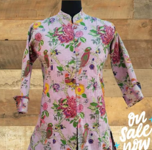 <b>Jacket</b> Long <b>Quilted</b> Cotton Birds Printed Jaipuri 100% Cotton Autumn Spring ODM Supply Reversible Birds <b>Pattern</b>" - Product Image 2