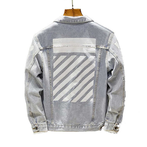Men's Light Blue Denim Jacket Regular Fit Full Sleeve Turn-<b>down</b> Collar Washed Casual Style with Pockets - Product Image 2