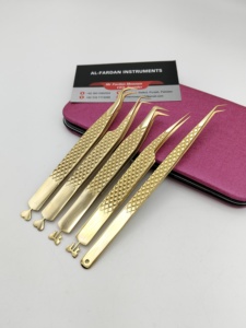 Japanese Stainless Steel Eyelash Extension Tweezers 24K Gold Plated Color with CNC Heart Design Fiber Tip <b>Lash</b> <b>Volume</b> Tweezer - Product Image 1