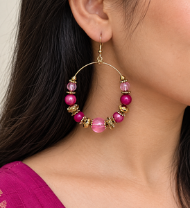 Pendientes de Aro Boho con Cuentas de Cristal Rosa, Chapados en Oro, Pendientes Grandes de Aro Colgantes, Joyería Tribal para Fiesta, Regalo para Mujer - Product Image 2