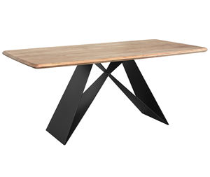 Table à manger moderne et durable en bois d'acacia massif de forme carrée avec finition naturelle, pieds en métal industriels Gemini, fonction pliable - Product Image 1