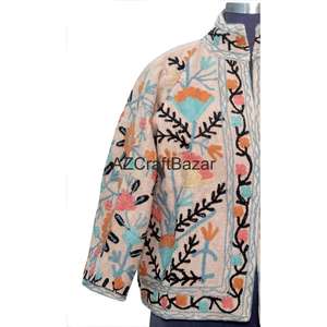 Blouson en coton tricoté pour femme, motif floral vintage, broderie Suzani TNT multi-saison, écologique, respirant, séchage rapide, col en V - Product Image 2