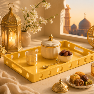 Plateau de service décoratif en laque KV NATURAL HOME, luxe, Ramadan, islamique, pour les rassemblements d'iftar, Eid Mubarak, décoration de table à domicile - Product Image 1