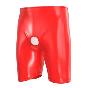 Pantalones Cortos Negros para Hombre, Recubiertos de PU, Cintura Alta, con Cierres Rojos, Cierre de Botón, Estilo Gótico, Material de Spandex y Poliéster - Product Image 4