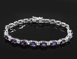 Natural Amethyst Moissanite <b>Charm</b> Bracelet Sterling Silver White Gold Plated Luxury Purple Gemstone Jewelry for Party Occasions - Product Image 1