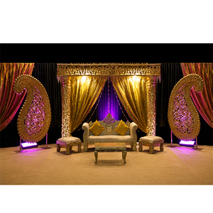 Boda musulmana Luz de etapa oro conjunto de oro tallada pilares escenario con sofá boda etapas decoración para los musulmanes - Product Image 1