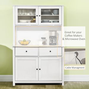 "Modern 4-Shelf Glass Door Kitchen Pantry <b>Cabinet</b> with Drawers for Microwave Countertop <b>Storage</b>" - Product Image 5