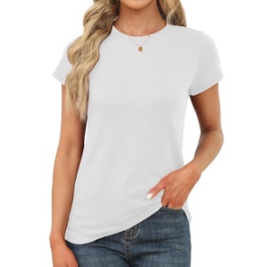 Women <b>White</b> Crew Neck Short Sleeve T-<b>Shirt</b> <b>Slim</b> <b>Fit</b> Casual Solid Color Jersey Knitted 100% Cotton Breathable Spring Summer Wear - Product Image 1