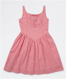 Robe d'été ENL Enterprises pour filles, style safari, en coton 100%, à carreaux vichy rouges, coupe trapèze, longueur genou, avec nœud, écologique, ODM - Product Image 1