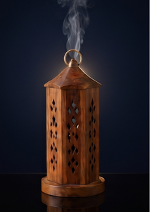 Natural Wood <b>Incense</b> <b>Cone</b> Holder Diamond Cutout Lantern Tower Burner Ash Catcher with Ring Handle - Product Image 3