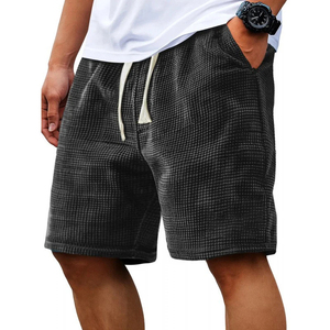 Shorts décontractés pour hommes en tricot gaufré et élasthanne, taille élastique avec cordon de serrage, coupe ample, longueur genou, légers, pour l'été, le quotidien, la plage et le sport - Product Image 1