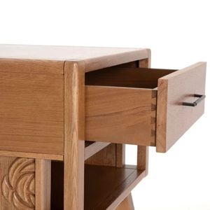 Solid Wood Nightstand <b>Bedside</b> Table with 1 Drawer and Open <b>Shelf</b> Carved Accent Modern Bedroom Furniture From Rajasthan - Product Image 3