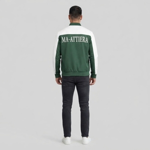 เสื้อแจ็คเก็ตบอมเบอร์บล็อกสีเขียวขาวสำหรับผู้ชาย ไซส์ใหญ่ โลโก้ที่อก สไตล์ลำลอง สตรีทแวร์ ซิปแบบรูดขึ้น รับผลิตตามแบบ OEM ODM ขายส่ง - Product Image 2