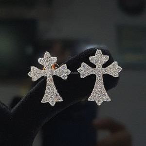 Korean Style Crystal Cross <b>Stud</b> Lab Grown Earrings Elegant Fashion Jewelry For Women Daily And Party Wear - Product Image 5