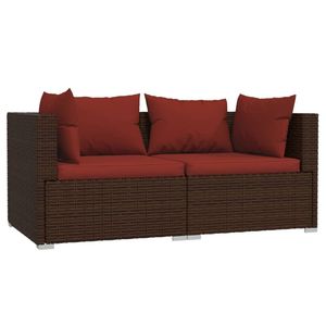 Marrone Poly Rattan Patio Loveseat con cuscini da giardino divani - Product Image 2