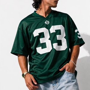 Jersey de Fútbol Americano Verde Transpirable de Malla con MOQ Bajo, 100% Poliéster, Ropa Urbana para Hombre, Cuello en V, Número 33, Ropa de Equipo, Pedidos al por Mayor OEM - Product Image 2