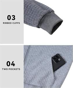 Sudadera con capucha a cuadros para hombre, con cierre de cremallera, ligera, de manga larga, con cordón ajustable, informal, deportiva, con bolsillo. - Product Image 5