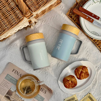 (Exemple de commande) IKUK IKMI-500S 16oz/500ml Tasse à café isotherme en acier inoxydable à double paroi avec revêtement en porcelaine et poignée