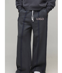 Pantalon de jogging brodé tendance taille standard européenne, taille double, en toile, coupe droite, avec poches latérales zippées - Product Image 4