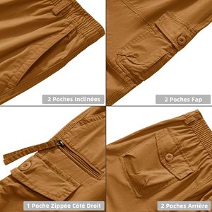 Pantalones Cortos Cargo Capri para Hombre, Color Marrón Sólido, Lona de Poliéster, Cintura Media Elástica, Estilo Casual, Tejido Transpirable de Secado Rápido - Product Image 4