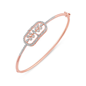 Openwork Tree Leaf Oval Station Diamond <b>Bangle</b> <b>Bracelet</b> - Product Image 1