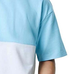 เสื้อยืดโอเวอร์ไซส์ผู้ชาย คอโอ แขนสั้น สไตล์ลำลอง ผ้าเจอร์ซีย์คอตตอน 100% สีขาวและฟ้าอ่อน - Product Image 6