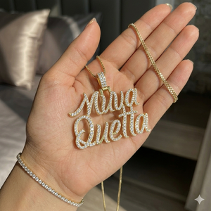 Custom Iced 925 <b>Silver</b> Gold Plated Cursive Name Pendant Moissanite Diamond Pendant Channel Setting Luxury Personalized Jewelry - Product Image 3
