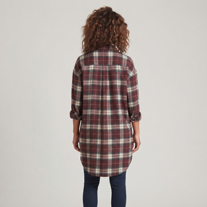 Chemise en flanelle à carreaux pour femme, manches longues, col boutonné, coupe décontractée ample, hiver, 100% coton, épaules tombantes, style baggy, poids moyen - Product Image 2