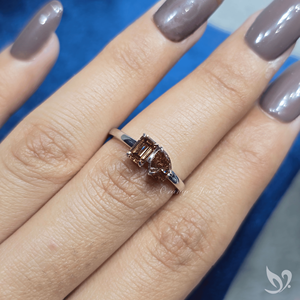 Emerald and Pear Cut Fancy Champagne Lab Grown Diamond Toi Et Moi Engagement Ring with Silver Wedding Gift | Ready to Ship - Product Image 5