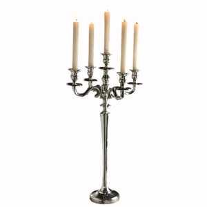 Luxury Silver 5-Arm Metal <b>Candelabra</b> With Hanging Crystal Drops Elegant Tall Wedding Centerpiece Modern Victorian Style Home - Product Image 5