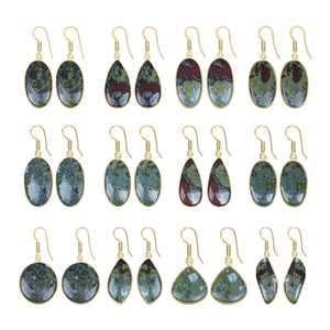 Boucles d'oreilles en jaspe sang de dragon naturel en gros, plaquées or 18 carats, pierres précieuses pour bijoux, disponibles en vrac, nouvelle arrivée - Product Image 1