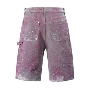 Denim Shorts Custom Logo Fashion Casual Denim Shorts Dark Wash Patch Pockets <b>Baggy</b> Jeans Shorts for Men - Product Image 3