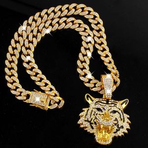 Collier chaîne cubaine avec pendentif tête de tigre, moissanite et diamant rond brillant, plaqué or, bijoux hip-hop unisexe pour soirée - Product Image 3