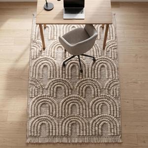 Modern Handwoven Cream Beige Wool <b>Rug</b> Anti-Slip Medium Pile Solid Color Area Carpet Fringe Living Room Bedroom <b>Boho</b> Home - Product Image 4