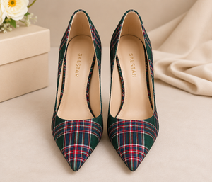Women's Tartan Plaid Wedding Stiletto High Heels Pencil <b>Pointed</b> Toe Fashion Dress Shoes OEM ODM Factory - Product Image 2