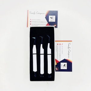 Pinzas para Pestañas de Acero Inoxidable de Precisión Profesional, Diseño Personalizado, Puntas Dentadas, Puntas Azules, Color Blanco, Longitud de 10 mm - Product Image 3