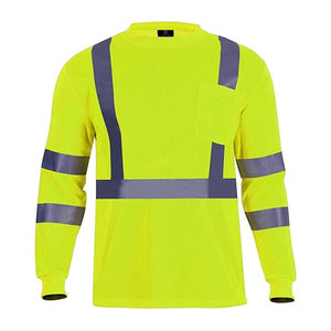 Chemise de travail à manches longues haute visibilité avec logo personnalisé, uniforme de sécurité réfléchissant, jaune fluorescent, polyester, certifiée EN/CE - Product Image 3