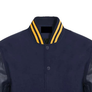 Veste varsity coupe-vent pour homme DAIZEN STAR, marine, avec manches en simili cuir noir, col rayé jaune, détail brodé - Hiver - Product Image 5