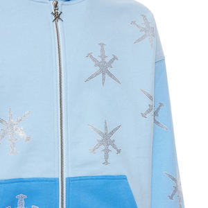 เสื้อฮู้ดดี้สีน้ำเงินสำหรับผู้ชาย พิมพ์ลายเกล็ดหิมะวิบวับ ซิปหน้า ผ้าเฟรนช์เทอร์รี่ ระบายอากาศได้ดี ผ้าฝ้าย 100% เสื้อผ้าสตรีทแวร์สำหรับฤดูหนาว - Product Image 6