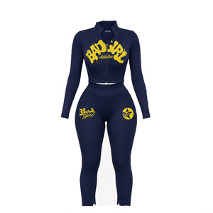 Conjunto de Verano Navy Bad Girl para Mujer, 2 Piezas, Nylon/Spandex, Chándal con Cierre, Top Corto Ajustado, Pantalones Cortos de Cintura Alta, Logotipo Personalizado, Casual - Product Image 2