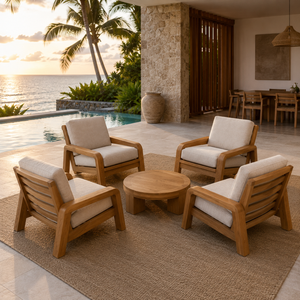 Sillón de Exterior Moderno de Madera de Teca Sólida con Cojines, Muebles de Lujo para Piscina, Patio, Resort, Villa y Hotel - Product Image 6