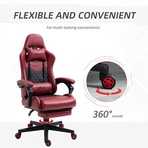 Sedia da Gaming Girevole in Pelle PU Rossa con Altezza Regolabile, Supporto Lombare e Poggiapiedi in Metallo e Tessuto per Casa o Ufficio - Product Image 6