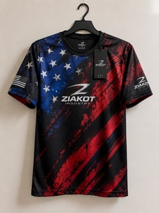 เสื้อยืด ZIAKOT ดีไซน์ใหม่สำหรับผู้ชาย สีดำแดง-น้ำเงิน ลายธงชาติอเมริกัน 3 มิติ สไตล์รักชาติ สำหรับการแสดง - Product Image 1