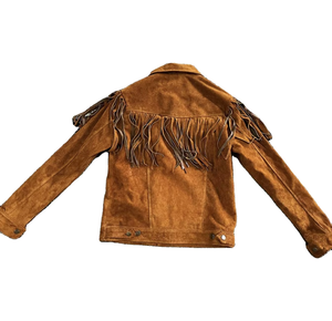 Men's Vintage Suede Leather <b>Jacket</b> With <b>Fringe</b> Turn-down Collar Regular Fit Autumn Wear - Product Image 5