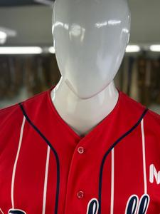 Uniforme de Béisbol Personalizado para Hombre con Rayas Rojas, Conjunto de Camiseta y Pantalones de Manga Corta con Botones, 100% Poliéster, para Todas las Temporadas - Product Image 5