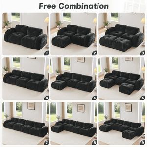 Divano a U Senza Struttura in Velluto Morbido, Design Trapuntato, Spugna ad Alta Densità 32D, Base Ergonomica, Nessun Montaggio Richiesto, per Soggiorno - Product Image 6